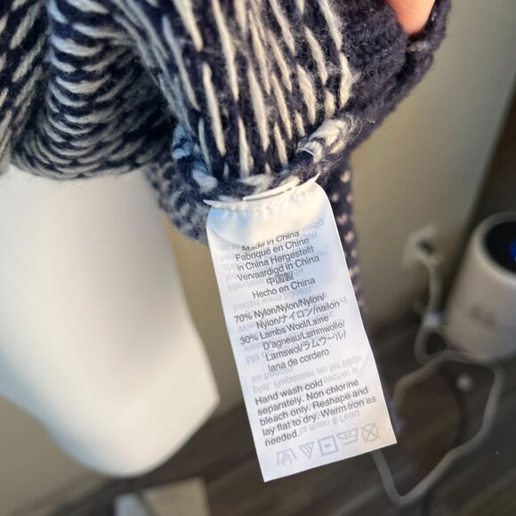 J. Crew Men's dark blue & white birds eye lambs wool blend hooded Sweater S - Picture 5 of 5